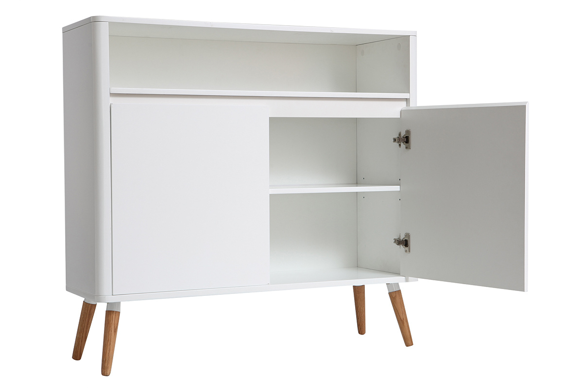 Buffet design scandinave blanc et bois 2 portes L105 cm TOTEM