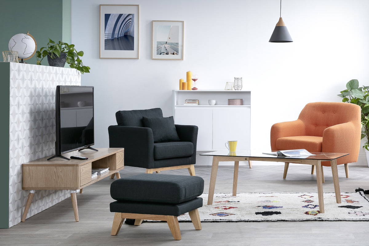 Buffet design scandinave blanc et bois 2 portes L105 cm TOTEM