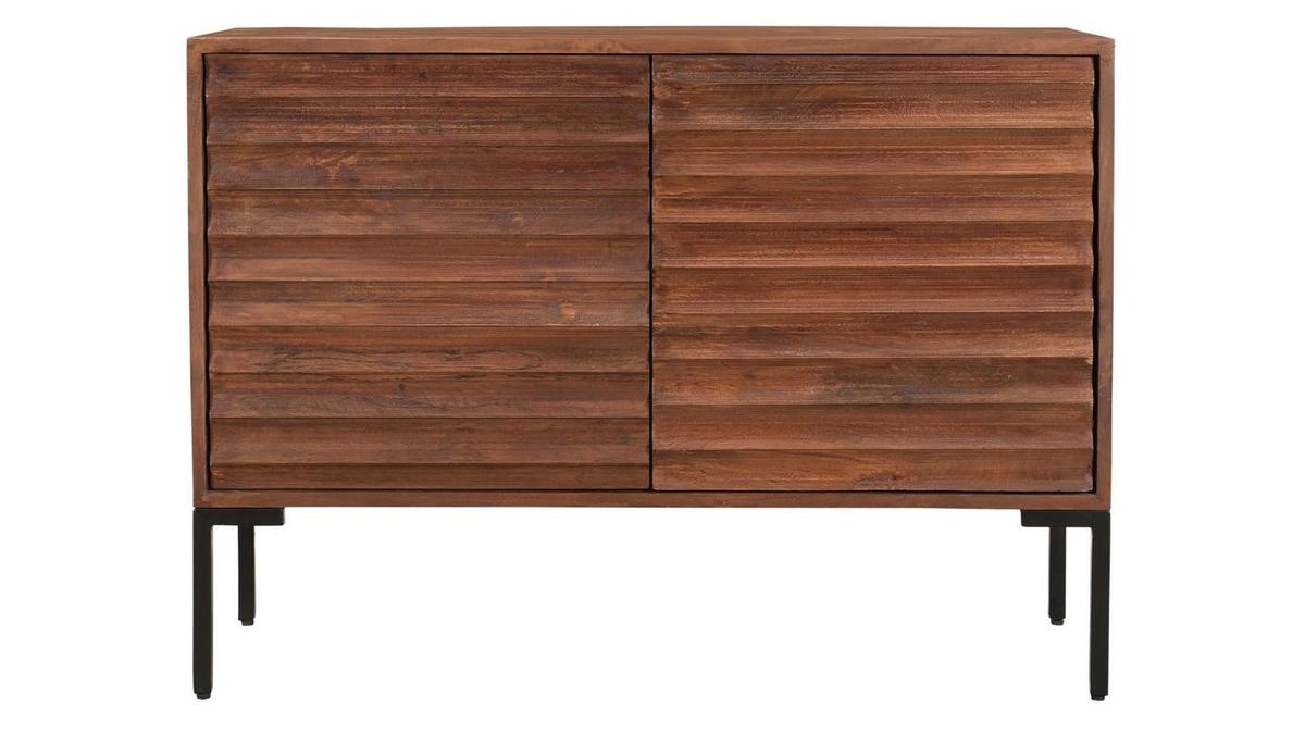 Buffet en bois foncé manguier massif et métal noir 2 portes L100 cm ONDA