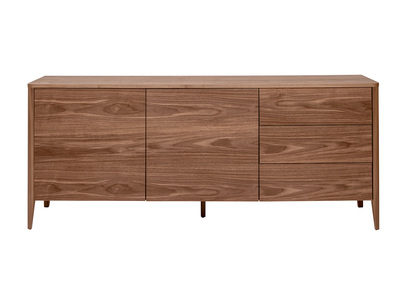 Buffet en bois foncé noyer 2 portes 3 tiroirs 180 cm BENJA