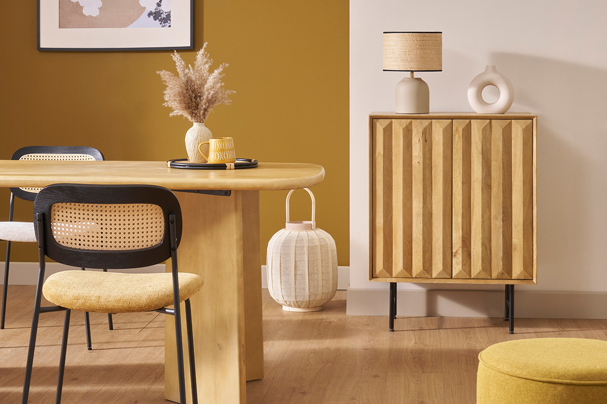 Buffet en bois manguier massif grav et mtal noir 2 portes L70 cm AGRA