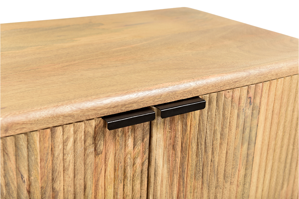 Buffet en bois manguier massif grav� et m�tal noir 4 portes L160 cm MORISSON