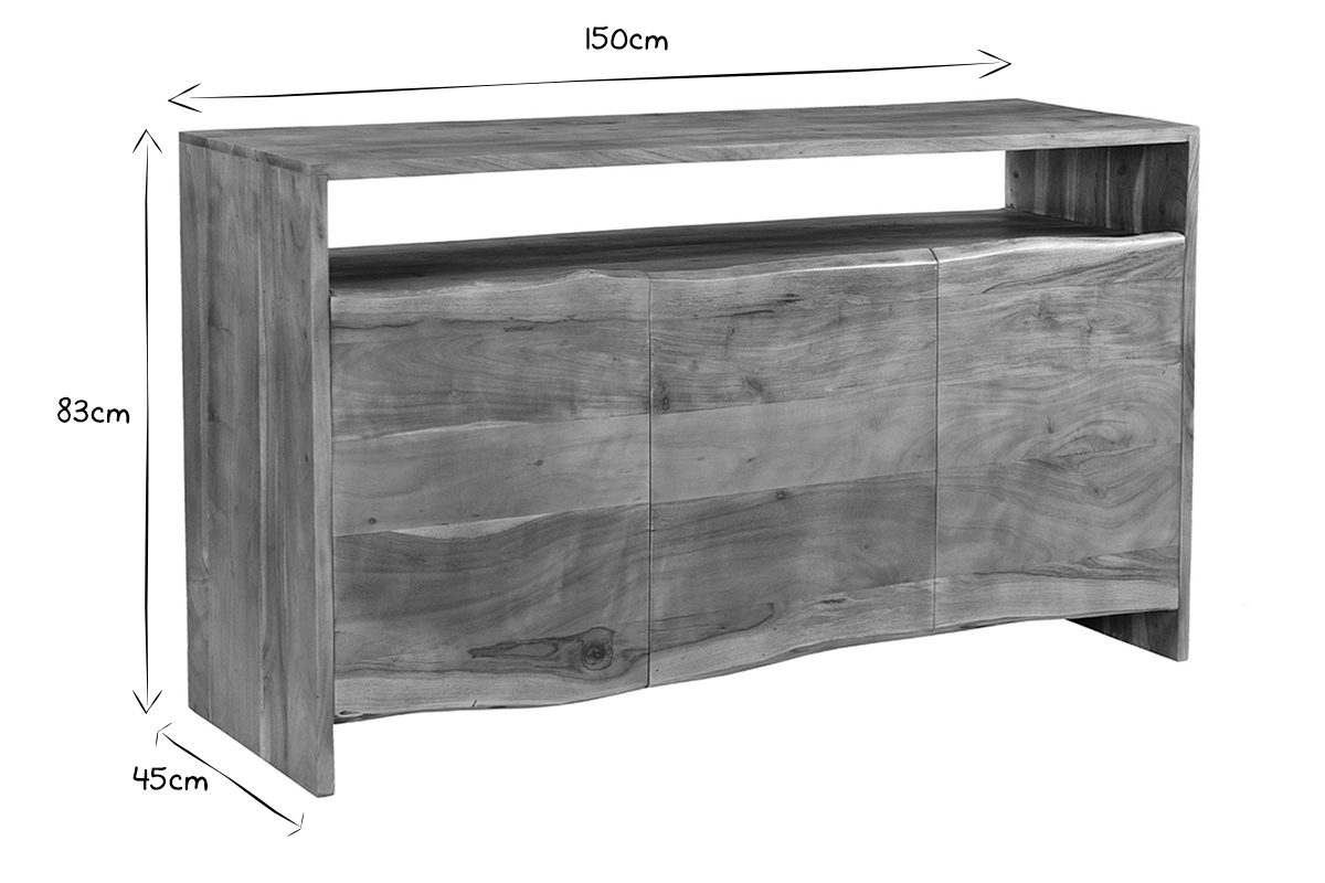 Buffet en bois massif 3 portes L150 cm BOHEMIAN
