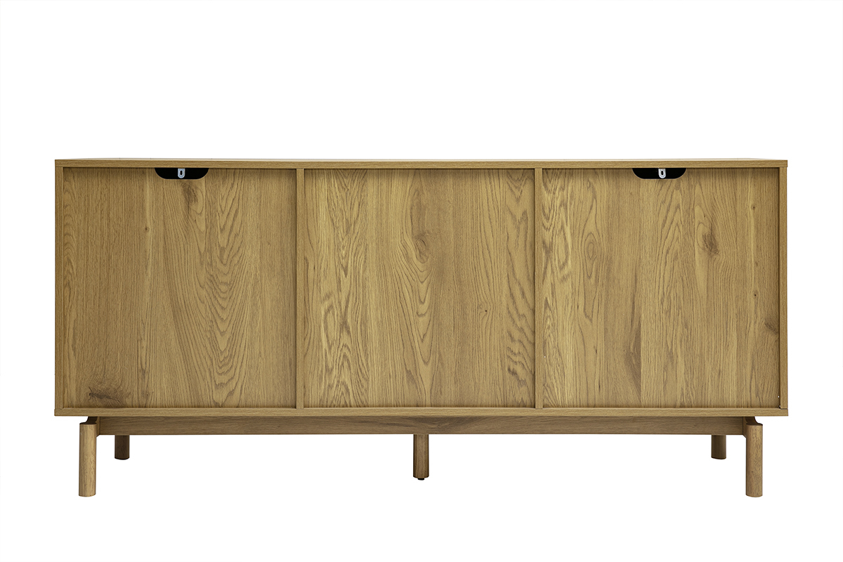 Buffet en bois ch�ne avec 2 portes et 3 tiroirs, vue de dos, style scandinave, 160 cm de large.