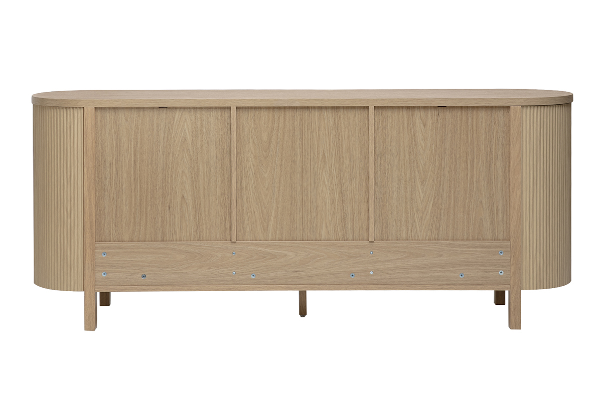 Buffet en bois clair ch�ne avec 3 portes, vue de dos, finition cannel�e sur les c�t�s.
