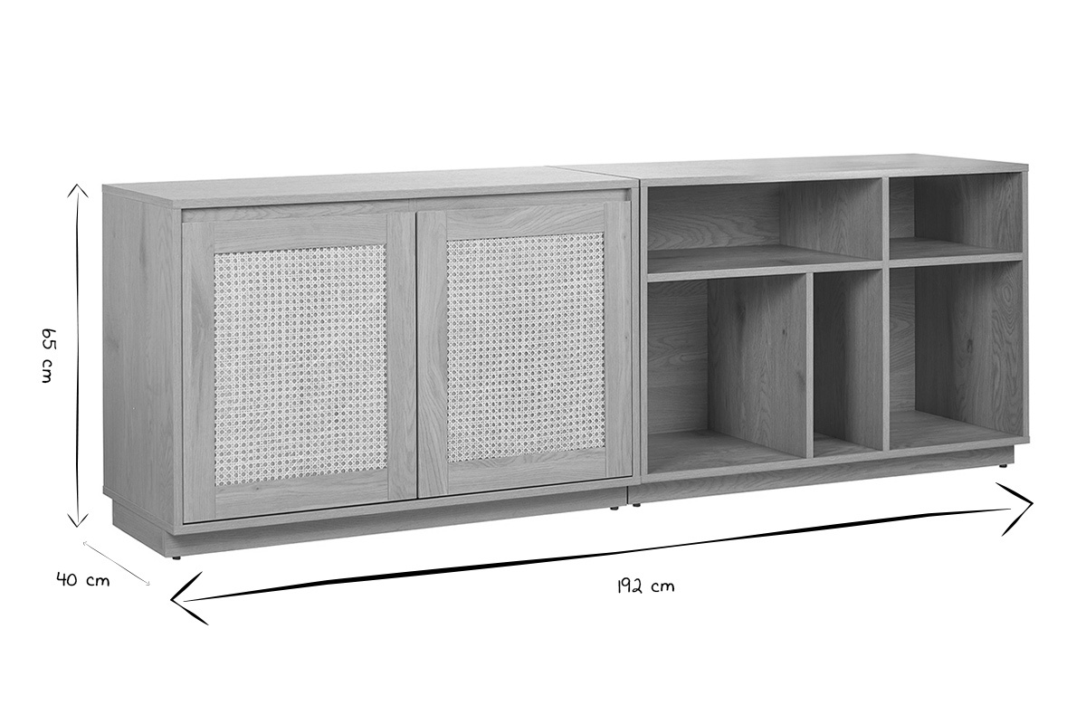 Buffet SEVILLE 2 portes, dimensions L192 x H65 x P40 cm, en noir et blanc.
