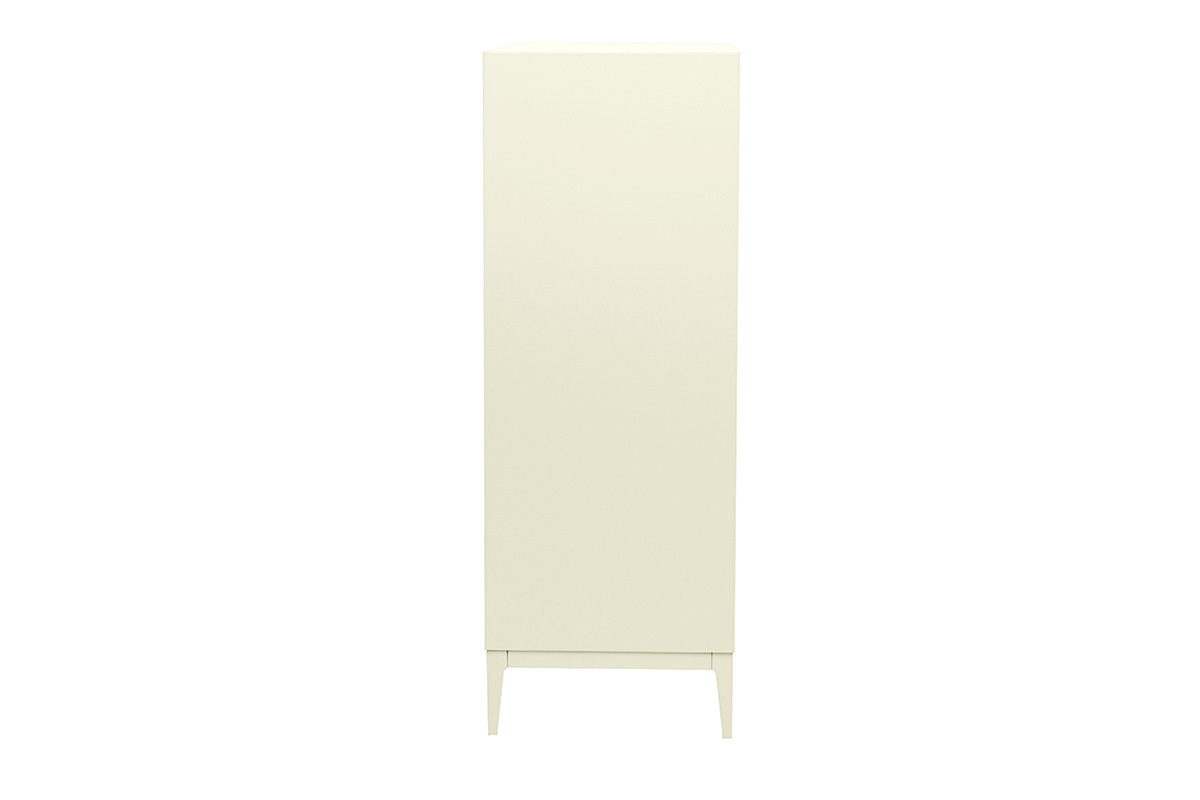 Buffet haut beige laqu� mat avec pieds fins, vue de profil.