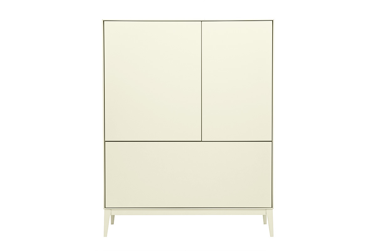 Buffet haut beige laqu� mat 2 portes 1 tiroir, vue de face.