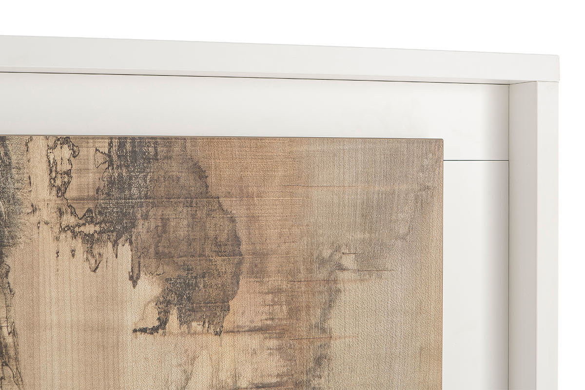 Buffet haut design 4 portes blanc et dcor bois clair LAND