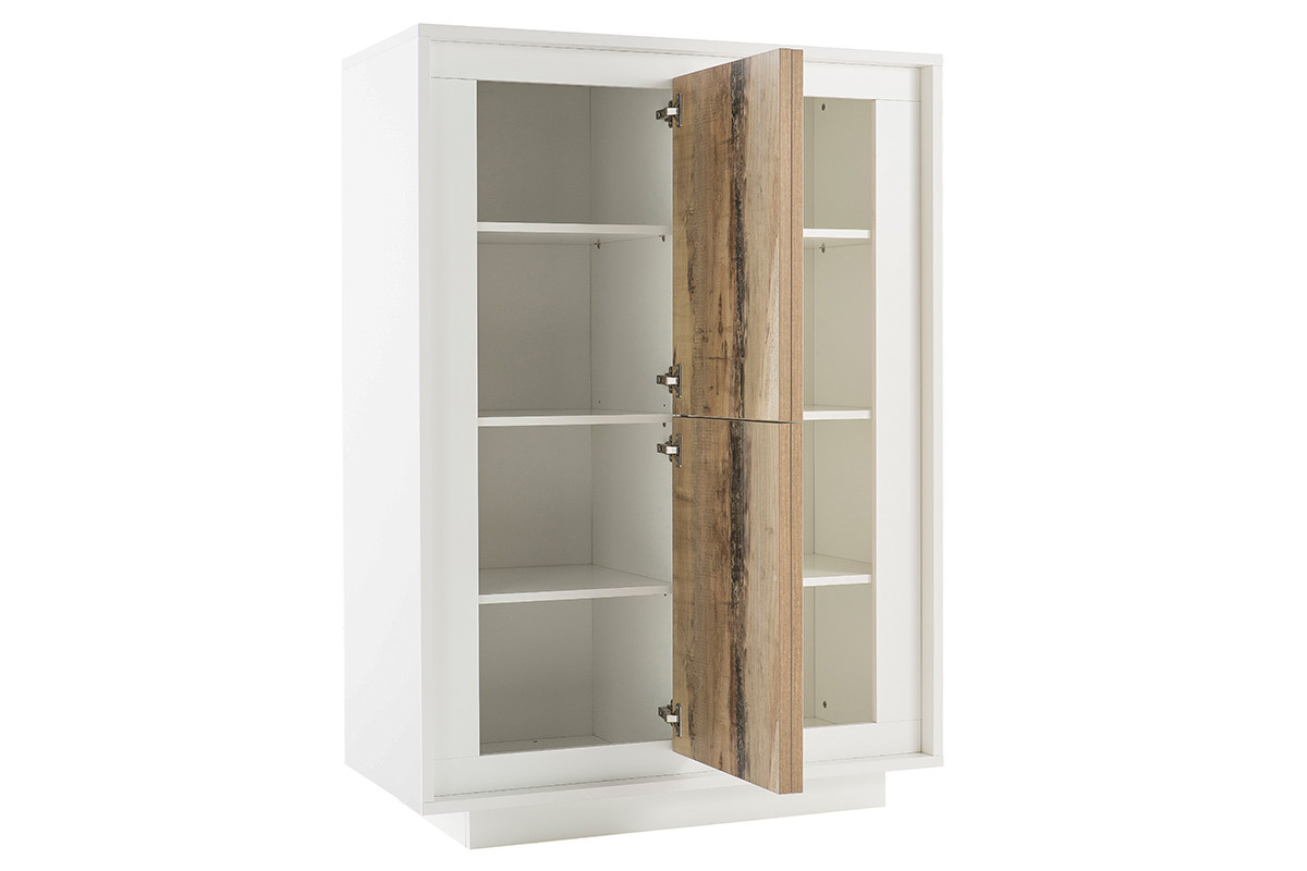 Buffet haut design 4 portes blanc et dcor bois clair LAND