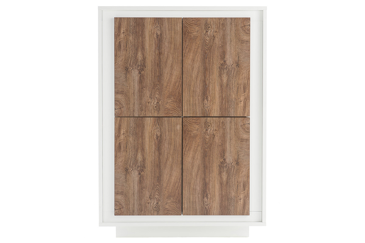 Buffet haut design 4 portes blanc et dcor bois fonc LAND
