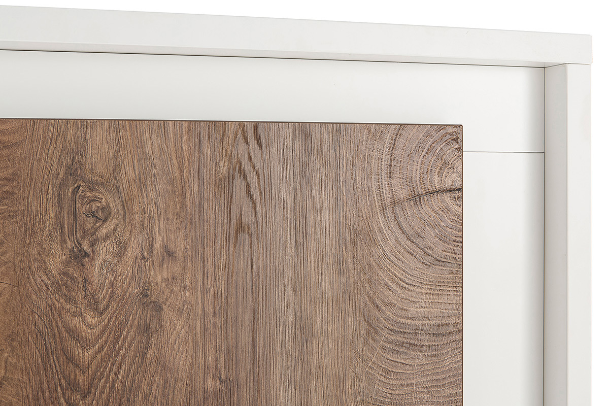 Buffet haut design 4 portes blanc et dcor bois fonc LAND