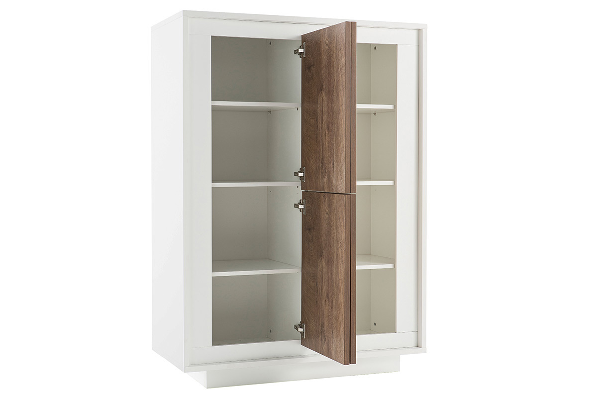 Buffet haut design 4 portes blanc et dcor bois fonc LAND