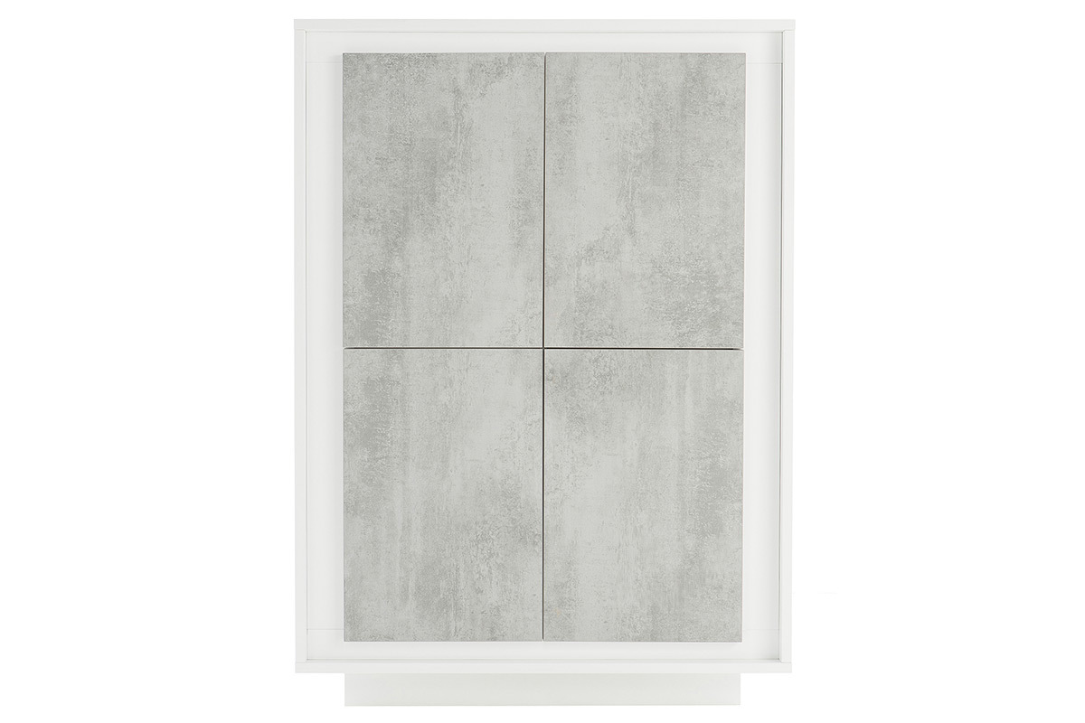 Buffet haut design 4 portes blanc et dcor ciment LAND