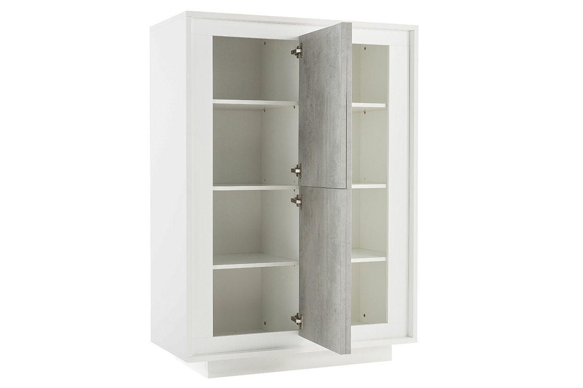 Buffet haut design 4 portes blanc et dcor ciment LAND
