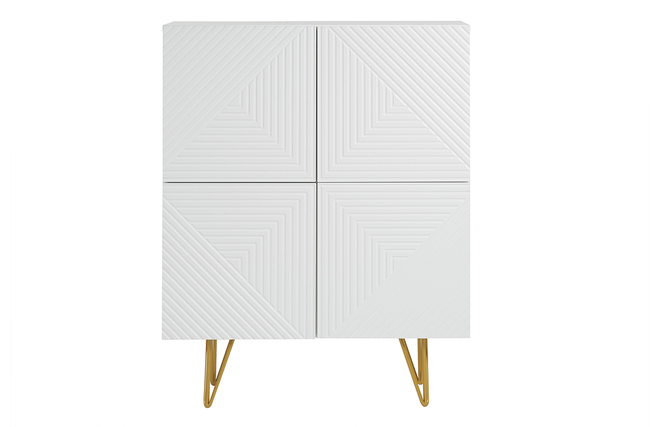 Buffet haut design gravé blanc mat et métal doré 4 portes L86 cm OZEN