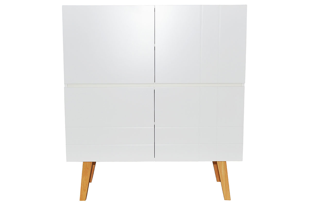 Buffet haut design laqu blanc mat et bois ADORNA
