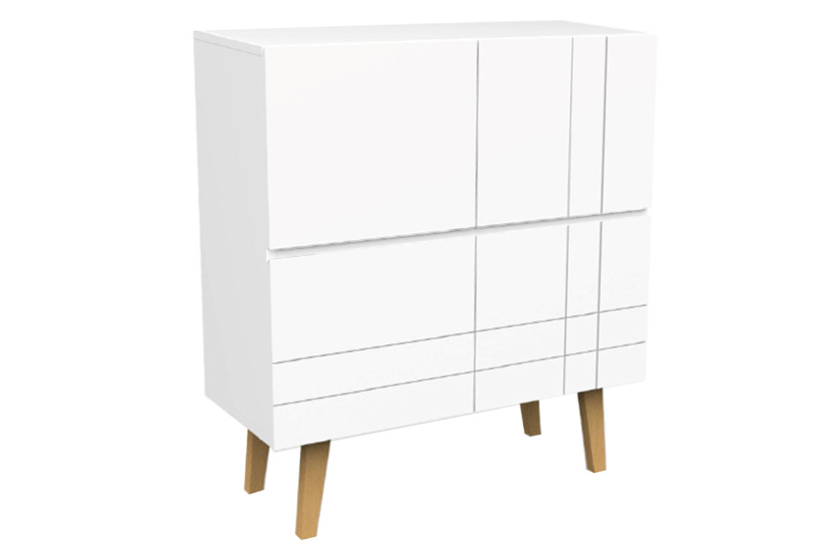 Buffet haut design laqu blanc mat et bois ADORNA