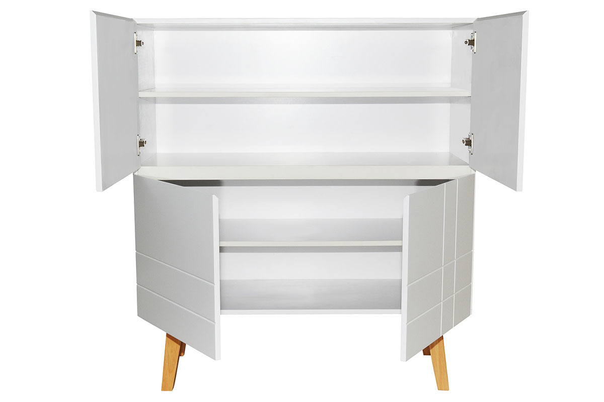 Buffet haut design laqu blanc mat et bois ADORNA