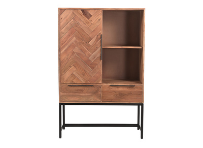 Buffet haut en acacia massif et m&eacute;tal noir STICK
