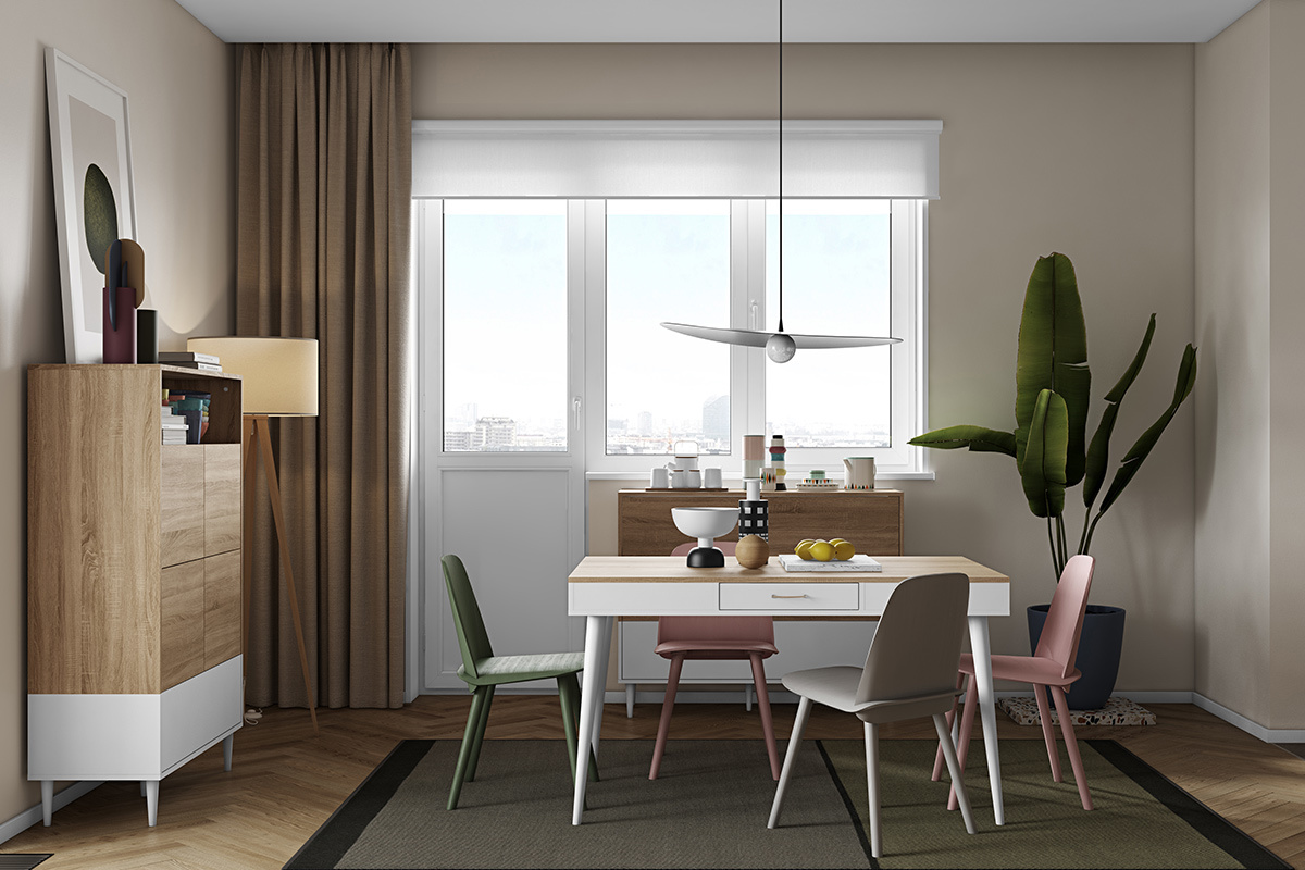 Buffet haut scandinave blanc et bois STRIPE