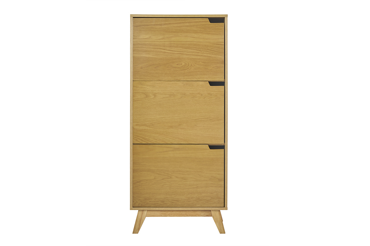 Buffet haut scandinave en bois clair hva, modle LEENA, avec trois portes et poignes intgres, design pur.