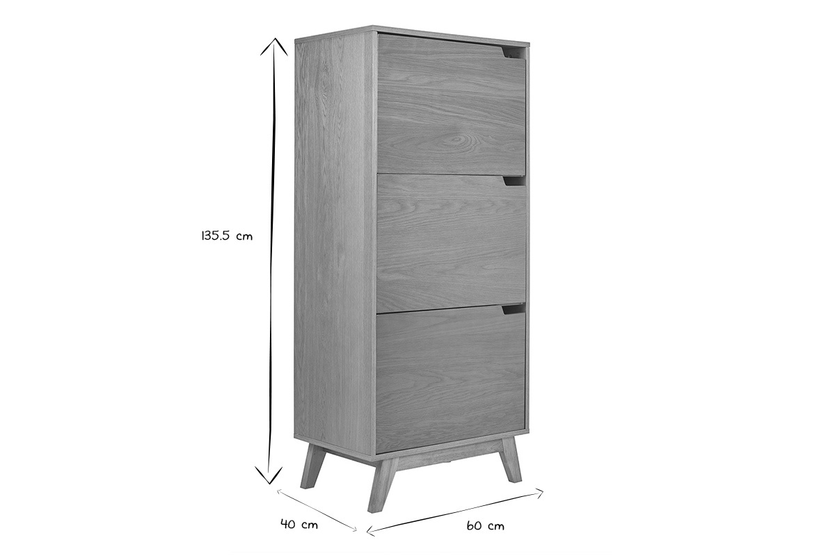 Buffet haut scandinave en bois clair hva, dimensions L60 x P40 x H135,5 cm