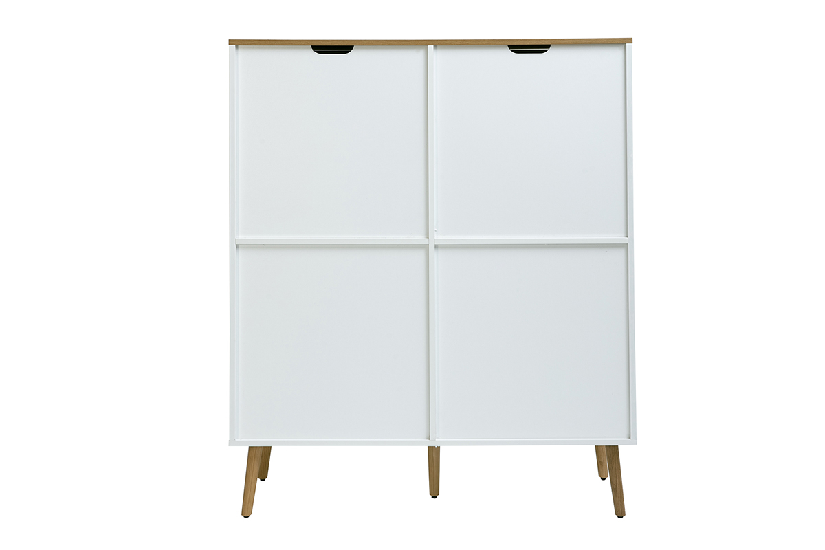 Buffet haut scandinave ANDERS en bois clair ch�ne et blanc, vue de dos, quatre portes