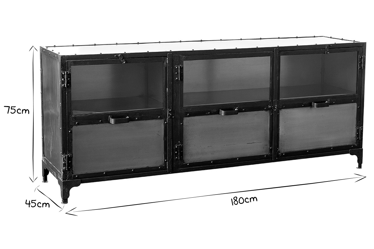 Buffet mtal industriel 3 portes L180 cm FACTORY