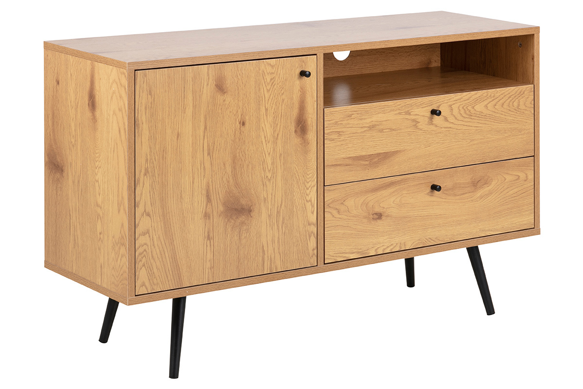 Buffet moderne finition ch�ne et noir L124 cm MIKKA