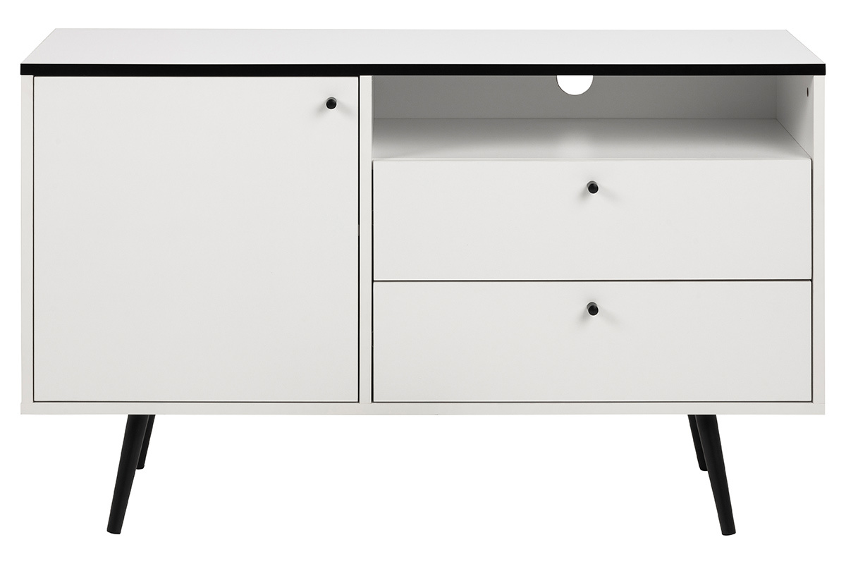 Buffet moderne noir et blanc mat L124 cm MIKKA
