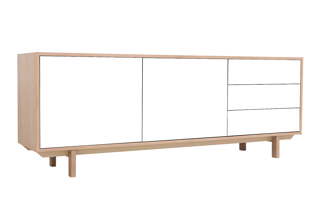 Buffet scandinave bois et blanc 2 portes 3 tiroirs L195 cm SID