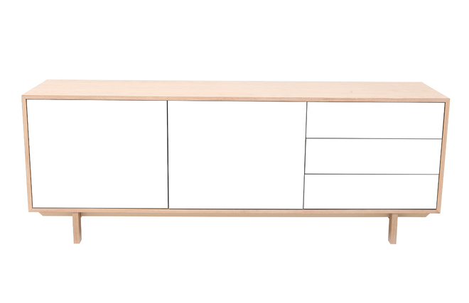 Buffet scandinave bois et blanc 2 portes 3 tiroirs L195 cm SID