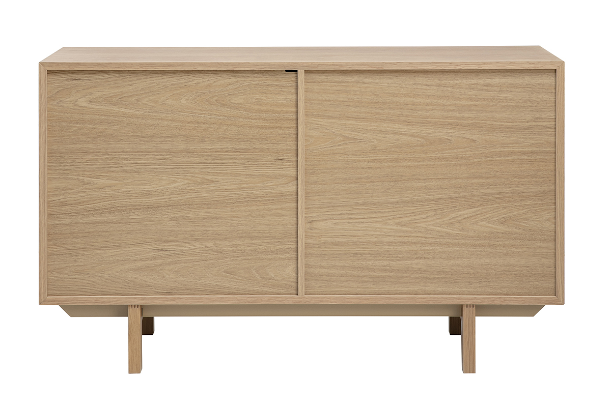 Buffet scandinave en bois clair, 2 portes, vue de dos, dimensions L120 cm.