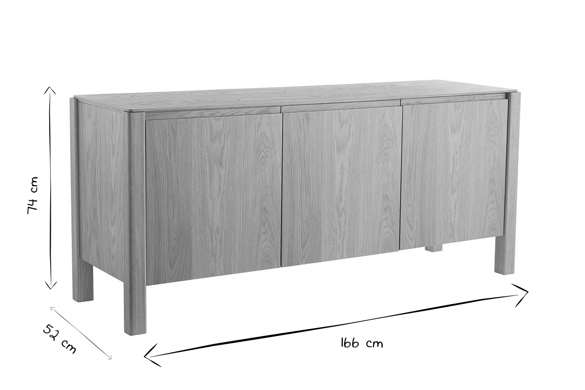 Buffet scandinave en bois clair ch�ne 3 portes L166 cm AGALI