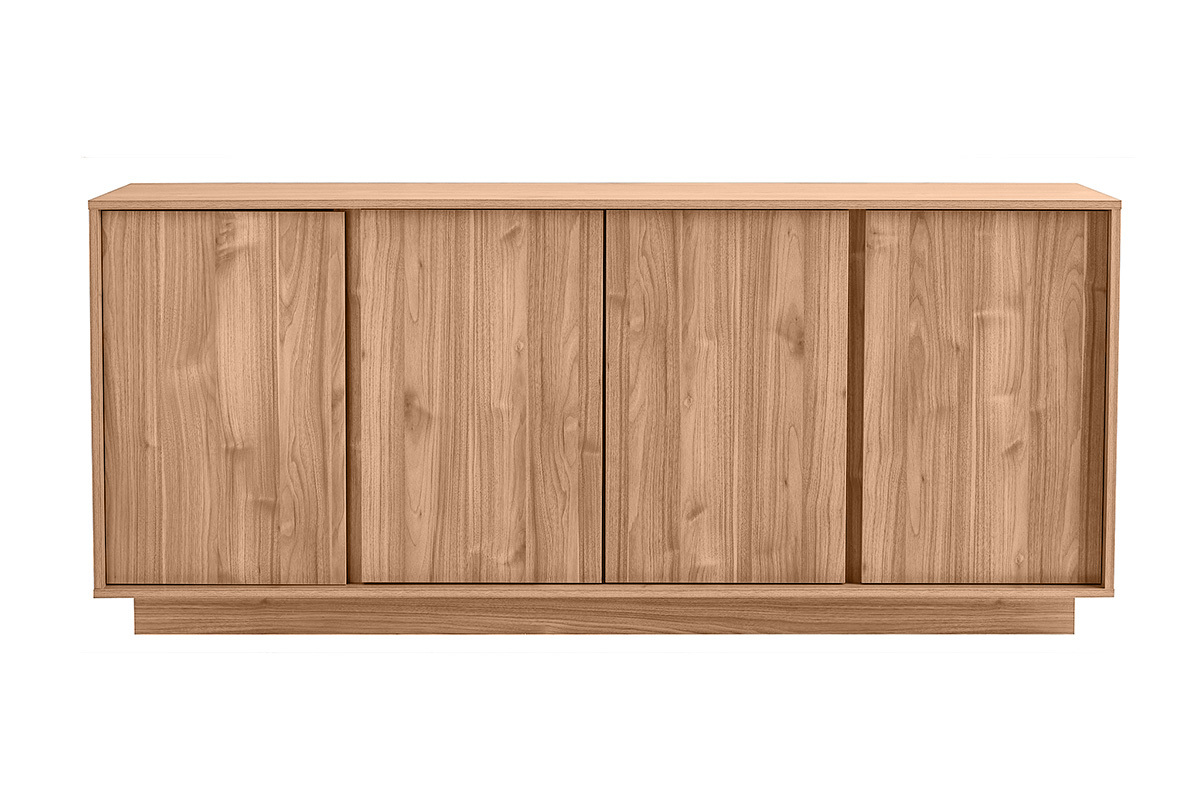 Buffet scandinave en bois de chne avec 4 portes, finition claire, style pur.
