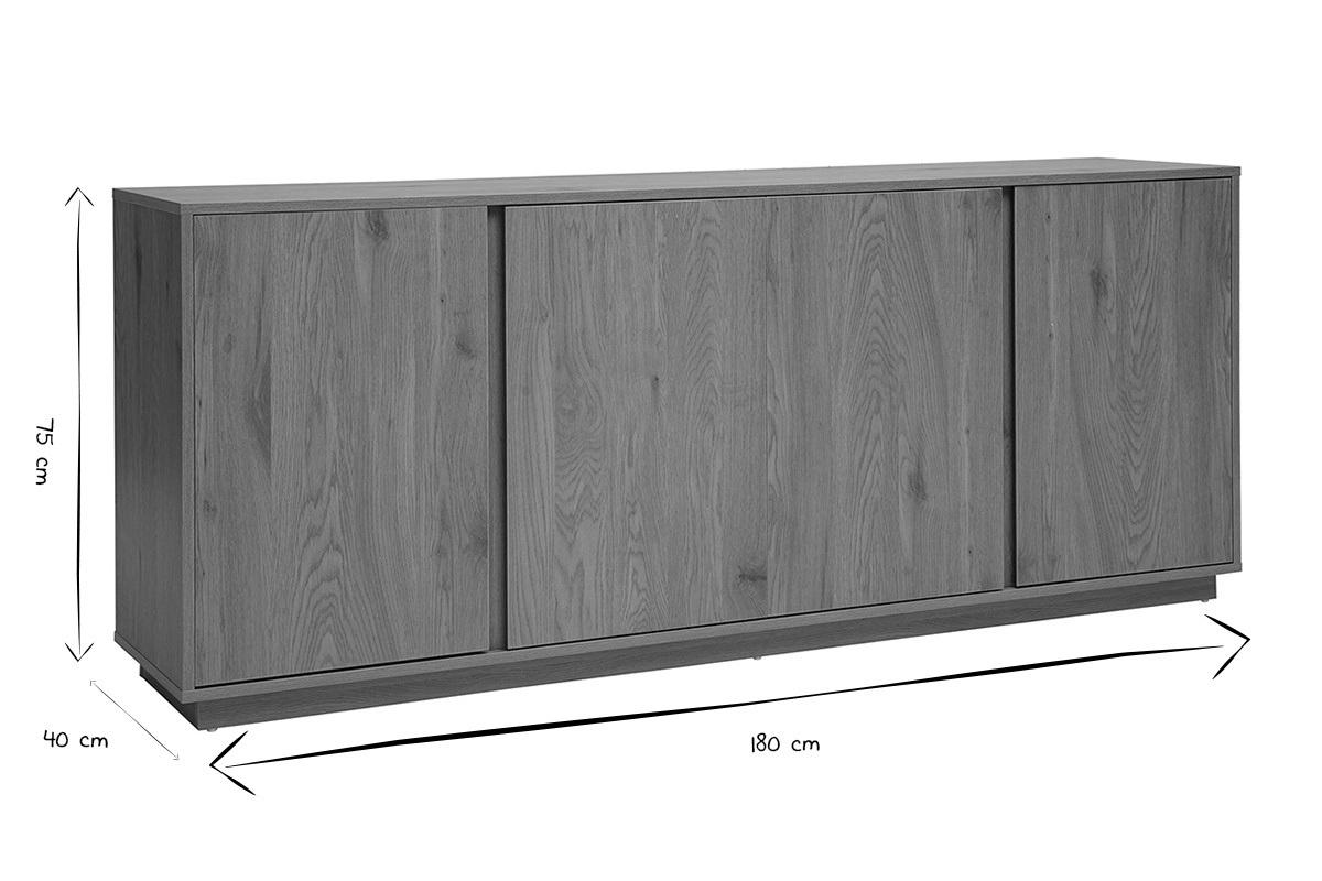 Dimensions du buffet scandinave en noir et blanc : 180 cm L, 75 cm H, 40 cm P
