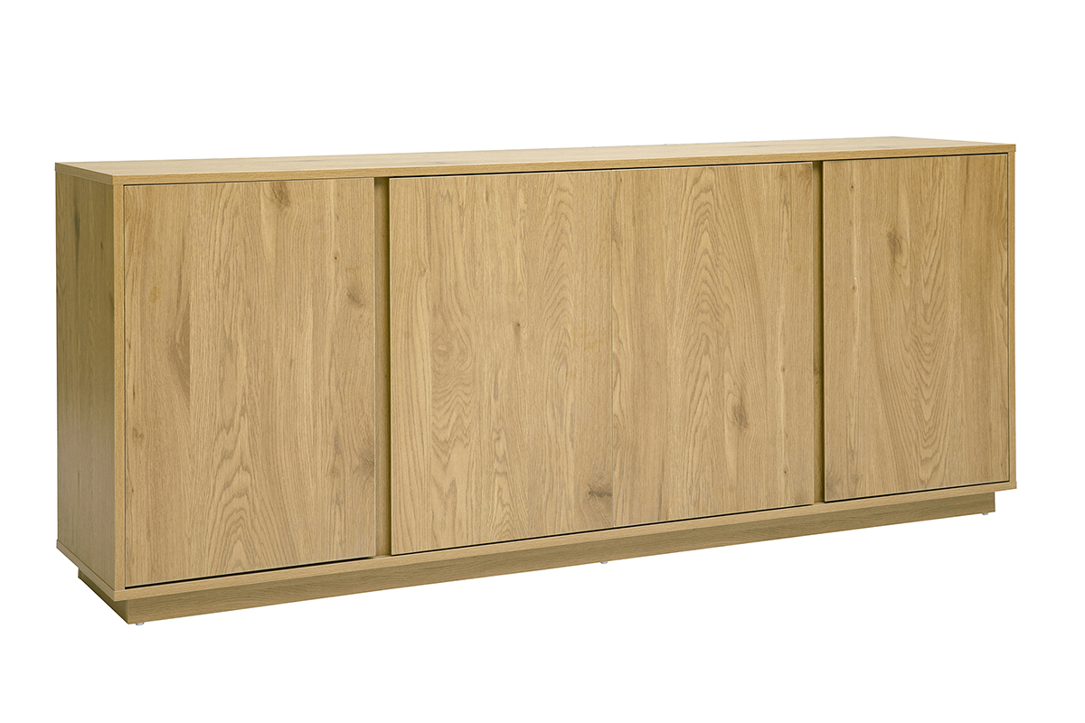 Buffet scandinave en bois de ch�ne, 4 portes, vue de 3/4, dimensions L180 cm.