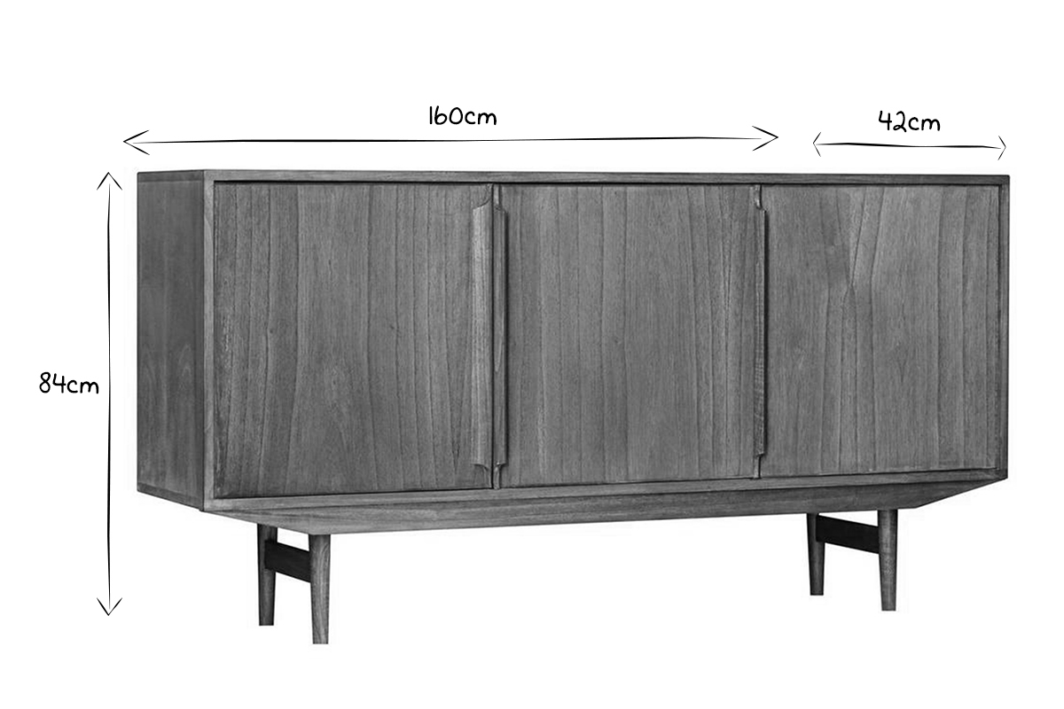Buffet vintage en bois fonc� 3 portes L160 cm SEVEN