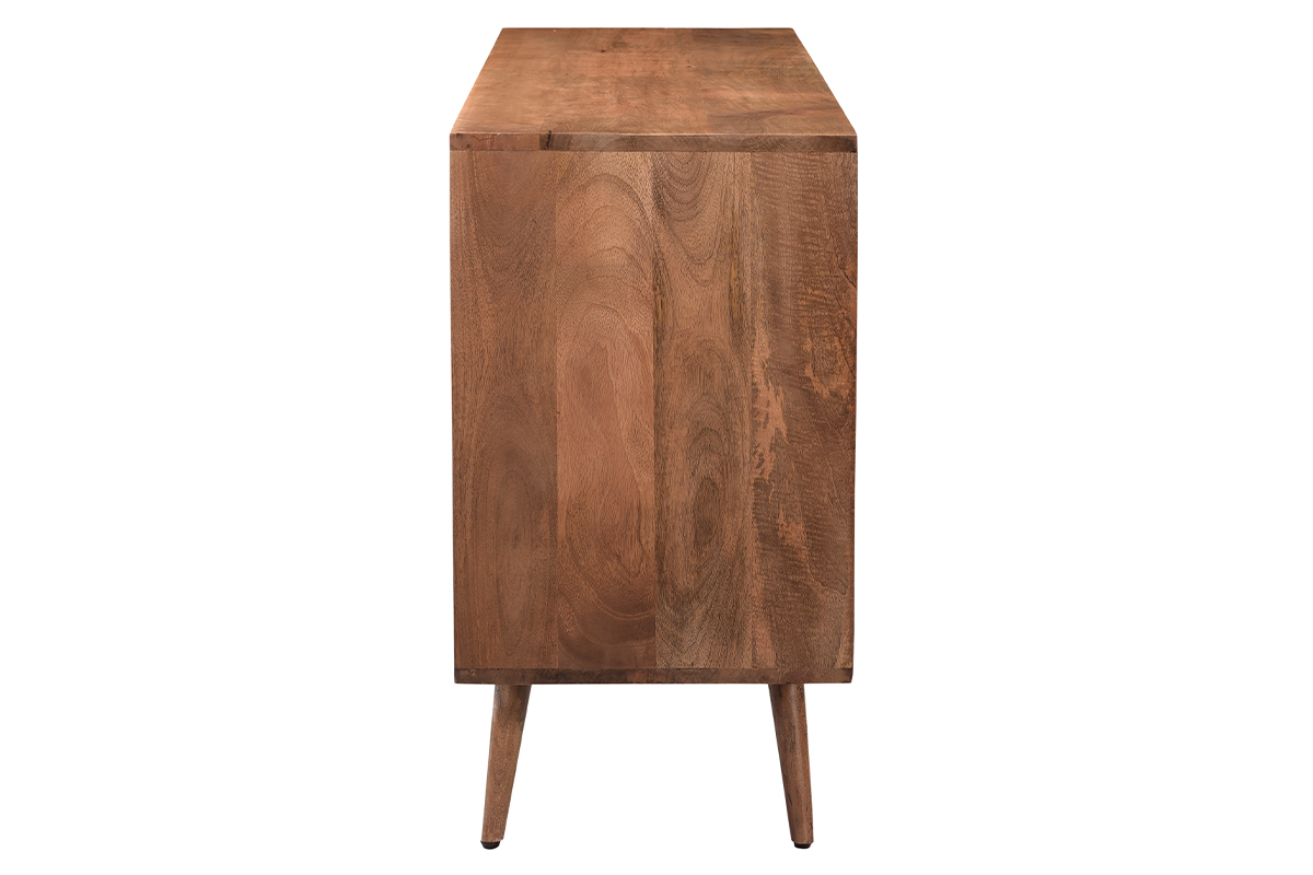 Buffet vintage en bois fonc� manguier massif avec portes grav�es motifs pointe de diamant L140 cm HIRA