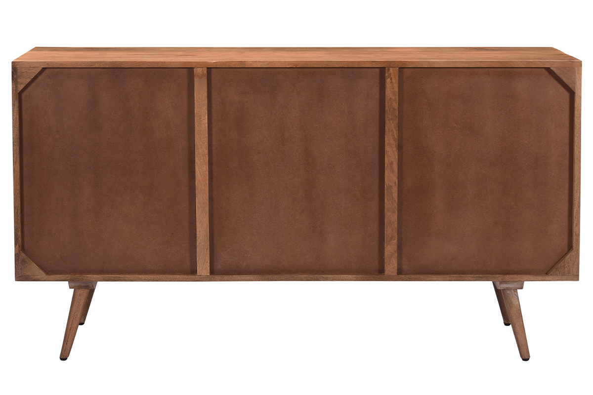 Buffet vintage en bois fonc� manguier massif avec portes grav�es motifs pointe de diamant L140 cm HIRA