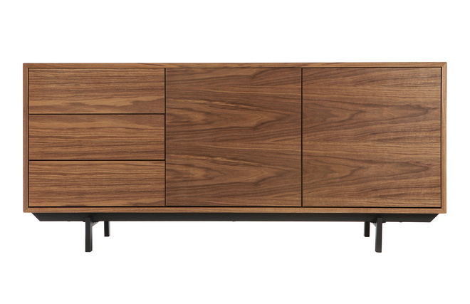 Buffet vintage en bois foncé noyer 2 portes 3 tiroirs L160 cm MANNY