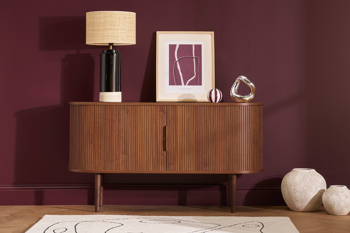 Buffet vintage en bois fonc noyer 2 portes coulissantes L138 cm EPIC