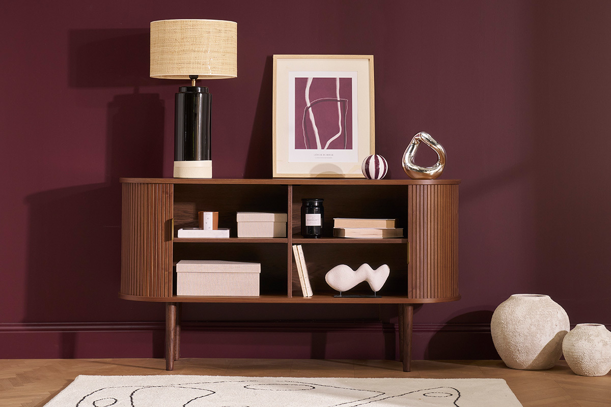 Buffet vintage en bois fonc noyer 2 portes coulissantes L138 cm EPIC