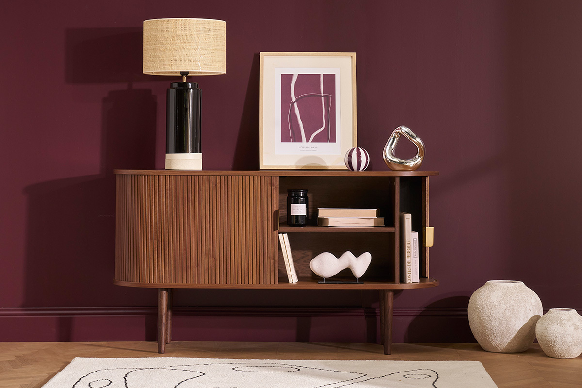 Buffet vintage en bois fonc noyer 2 portes coulissantes L138 cm EPIC