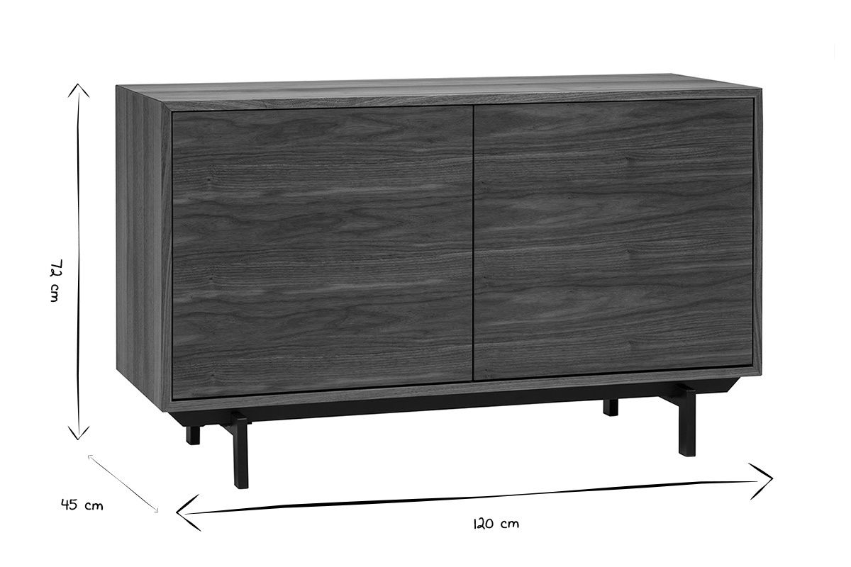 Buffet vintage MANNY en noir et blanc, dimensions L120 cm, H72 cm, P45 cm, vue de face.