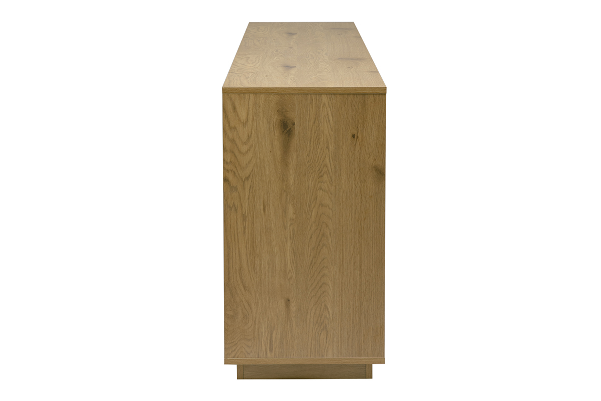 Buffet vintage en bois ch�ne, vue de profil, dimensions L180 cm, espace de rangement g�n�reux.