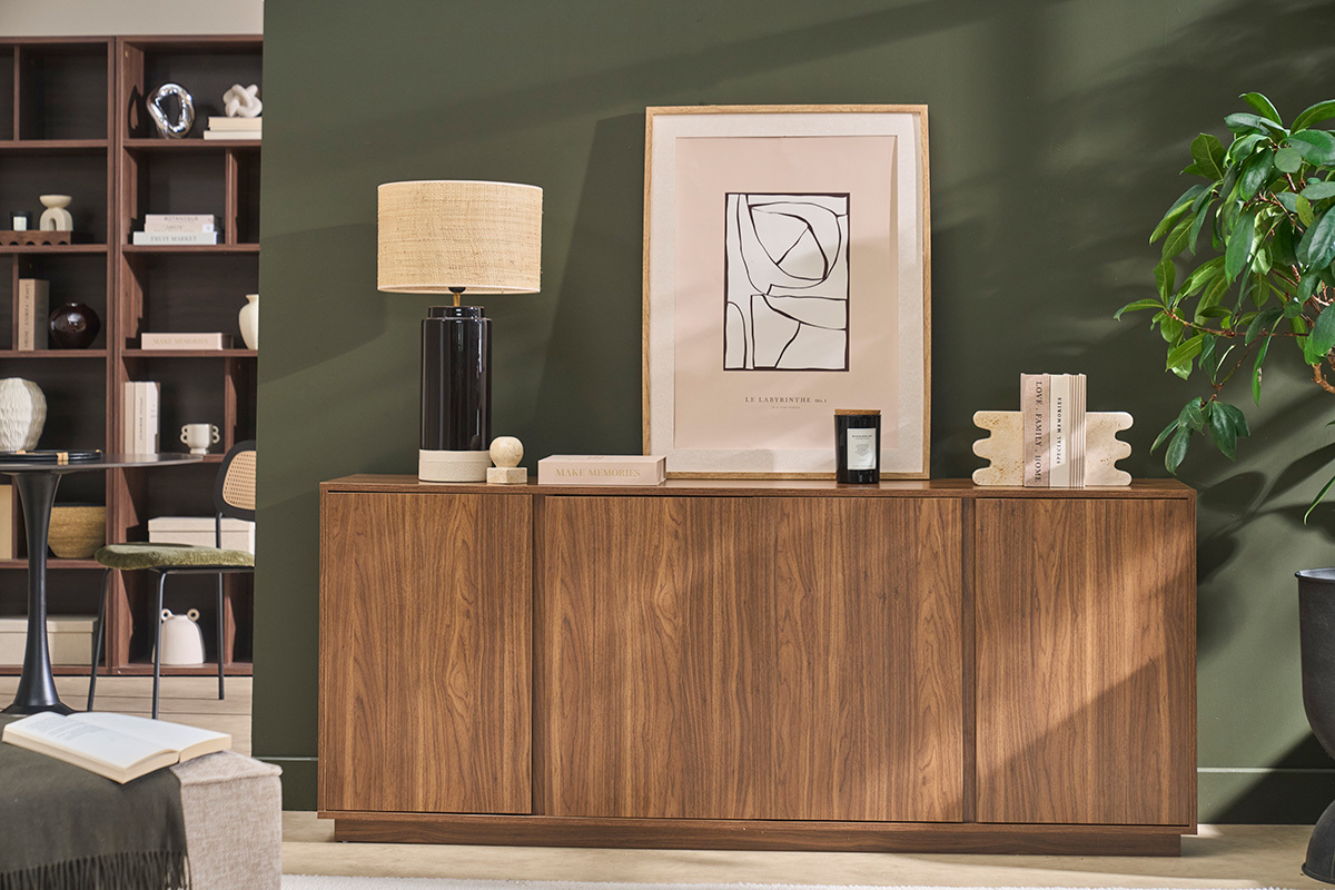 Buffet vintage finition bois ch�ne 4 portes L180 cm MILLOR