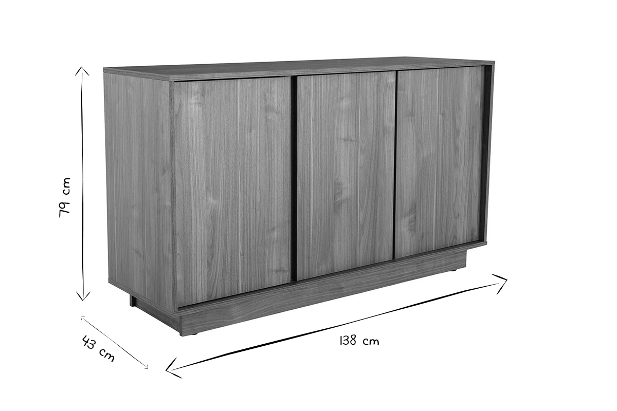 Buffet vintage finition bois fonc� noyer 3 portes L138 cm COMO