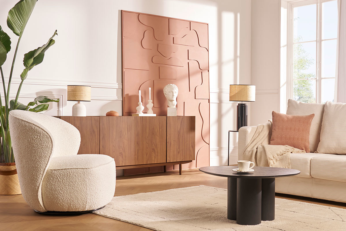 Buffet vintage finition bois fonc noyer 4 portes L180 cm SANAA